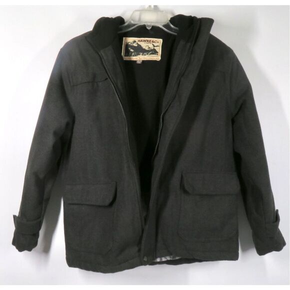 Hawke & Co Outfitters Gray Wool Blend Hooded Winter Jacket Coat Boys Size 18/20 - Picture 2 of 5